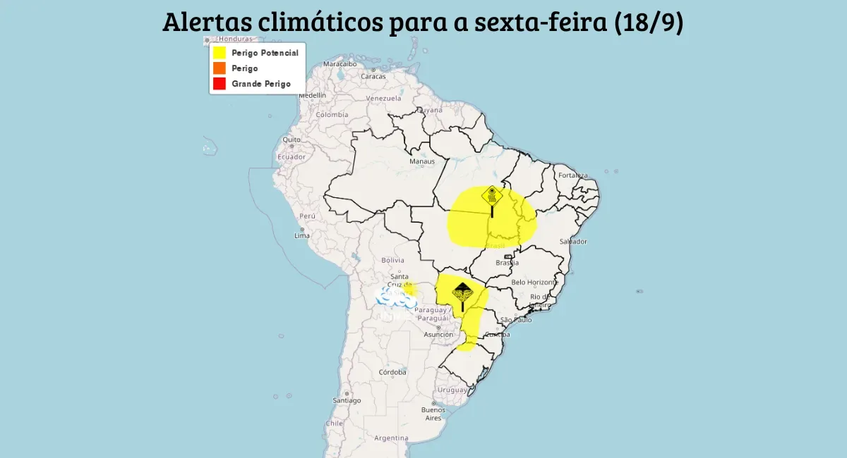 Inmet prevê chuva e trovoadas em Minas, Mato Grosso do Sul e parte do Sul