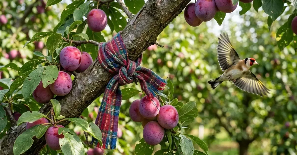 Tiras de tecido ajudam a afastar aves de árvores frutíferas