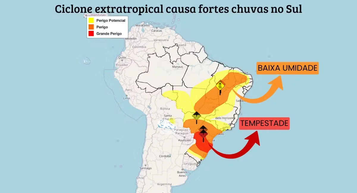 Inmet emite alerta vermelho para tempestades no Sul do país