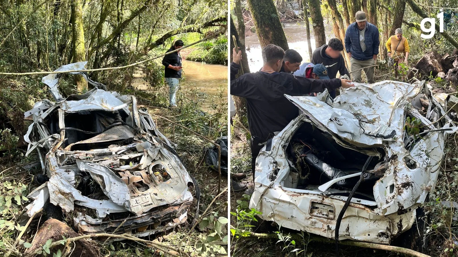 Carro levado por correnteza em Caxias do Sul é retirado destruído da mata