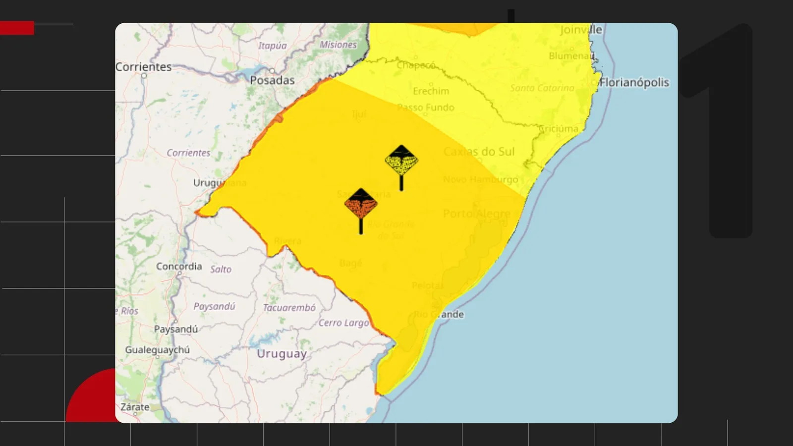 Rio Grande do Sul terá temporais, granizo e ventos acima de 90 km/h