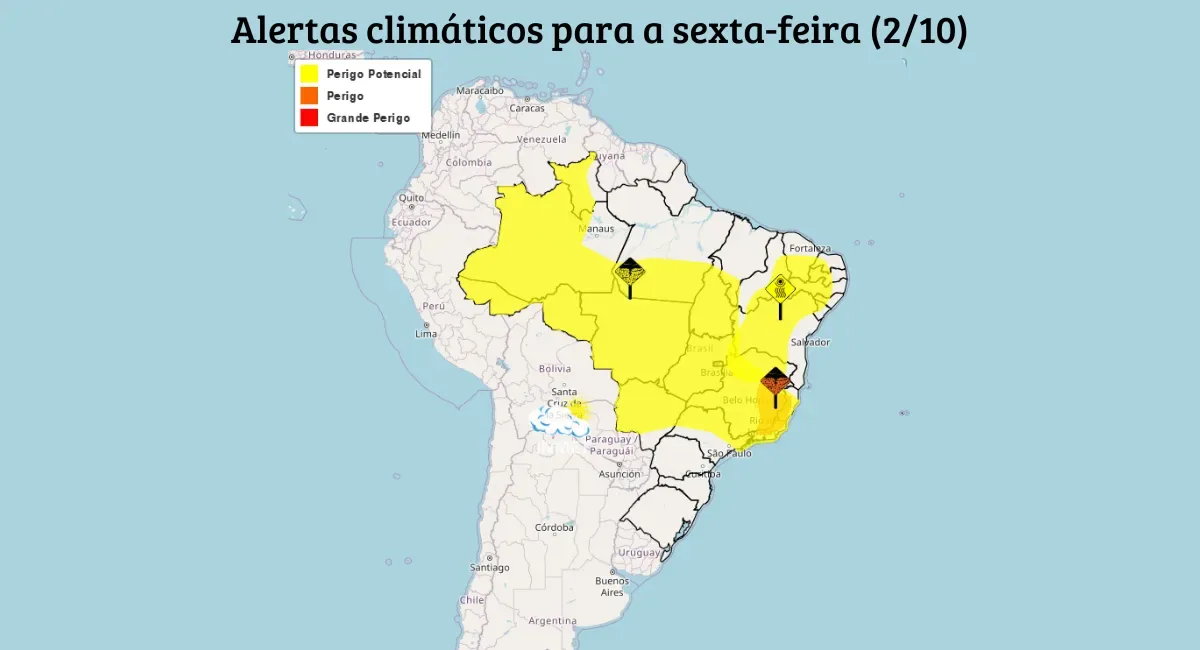 Chuva e trovoadas atingem Sudeste e Centro-Oeste nesta sexta-feira