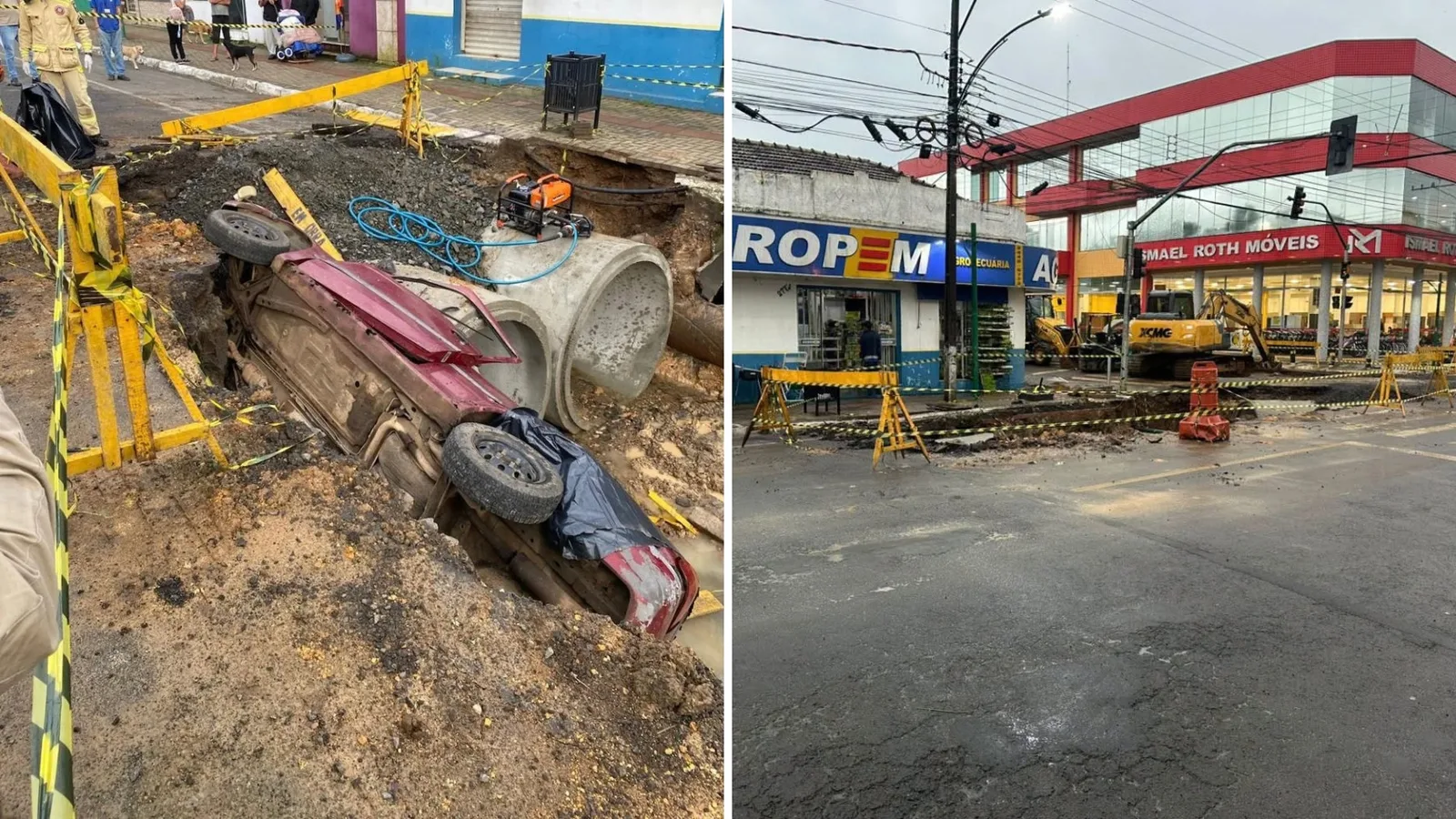 Motorista morre após carro cair em cratera de obra em Prudentópolis