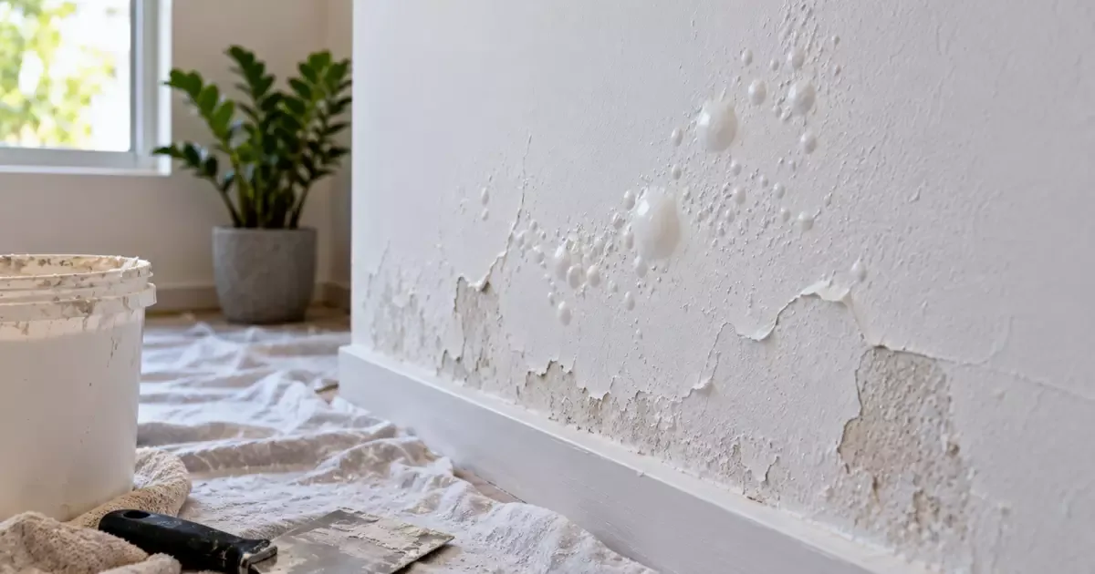 Por que a mancha retorna após pintar uma parede ainda úmida