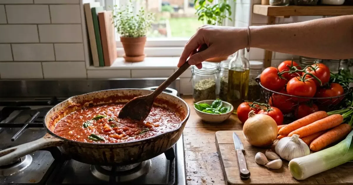 Molho de tomate caseiro ganha sabor com cenoura e cozimento lento