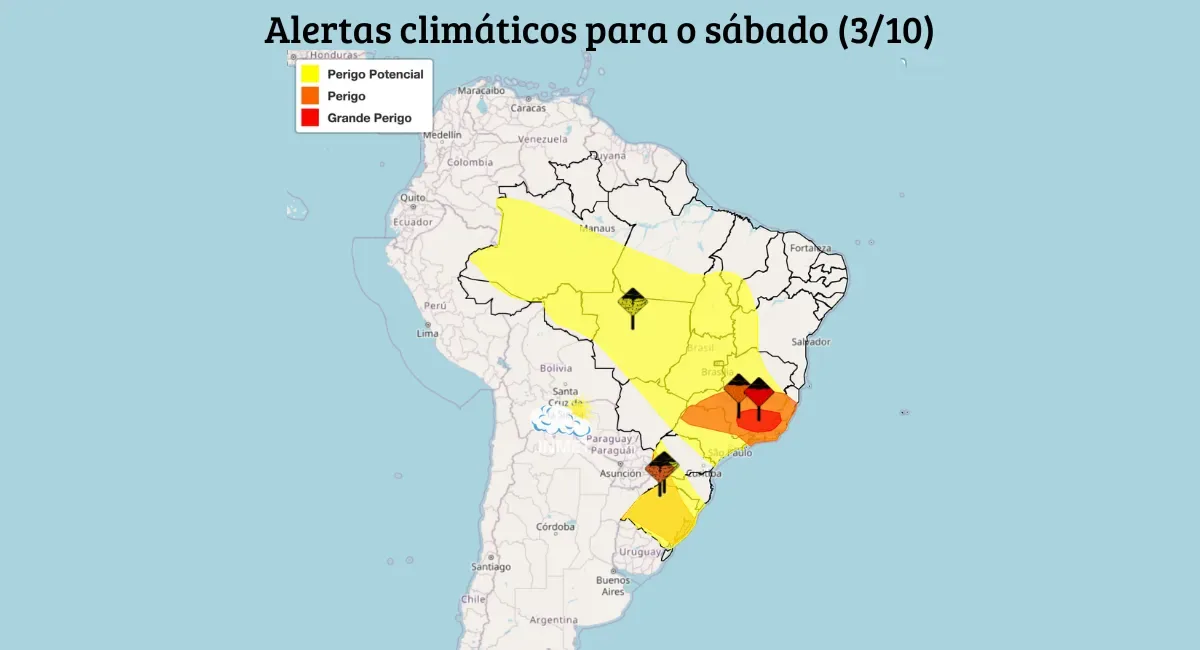 Chuva e risco de tempestades avançam pelo Brasil no fim de semana