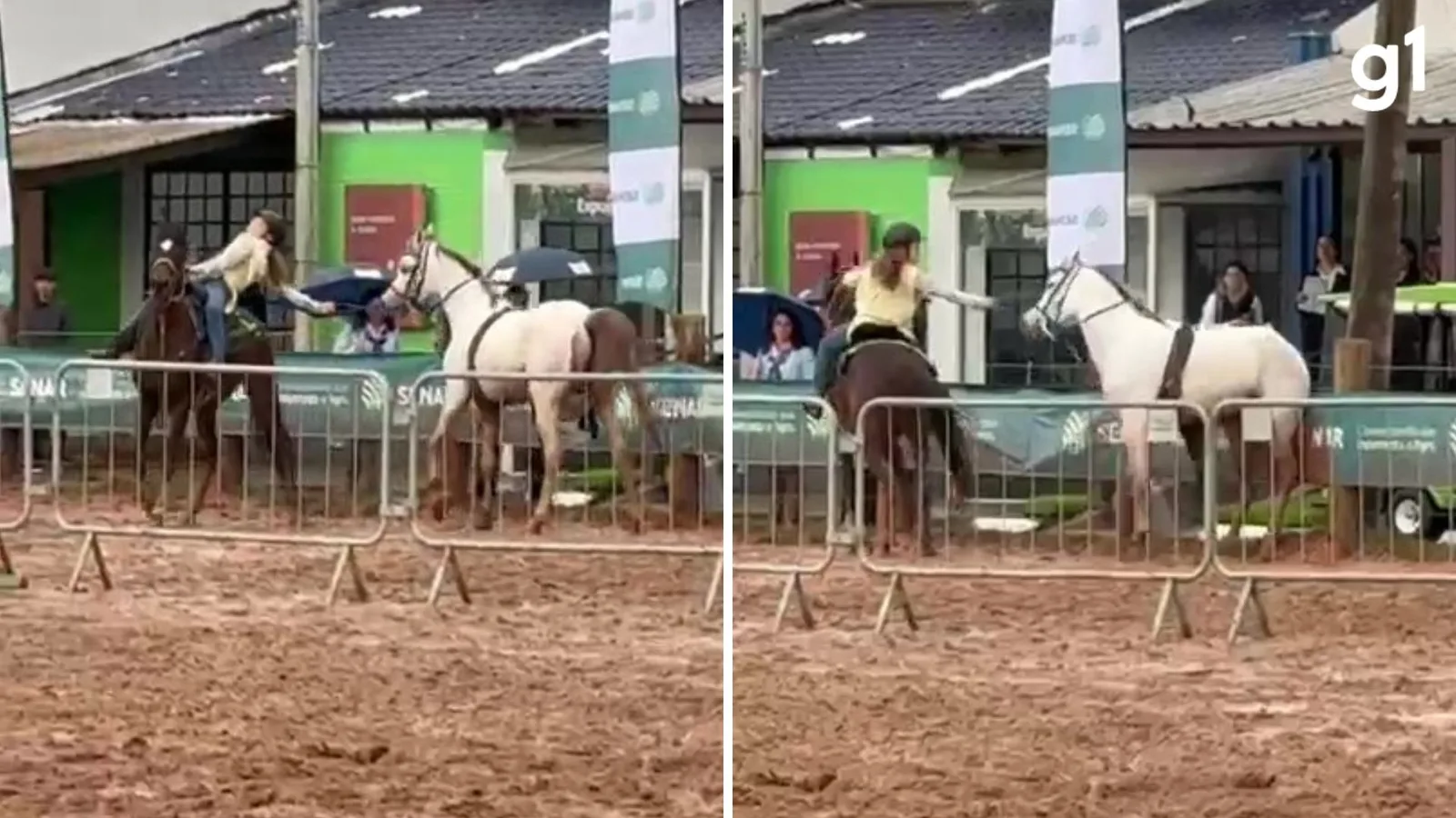 Menina de 12 anos para cavalo solto durante a Expointer