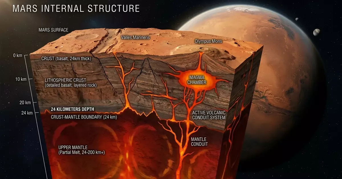 Dados da InSight indicam sistema magmático profundo em Marte