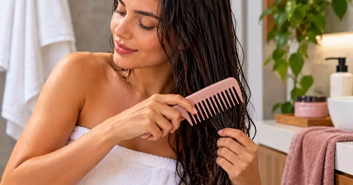 Pente largo ajuda a desembaraçar o cabelo molhado com menos tração