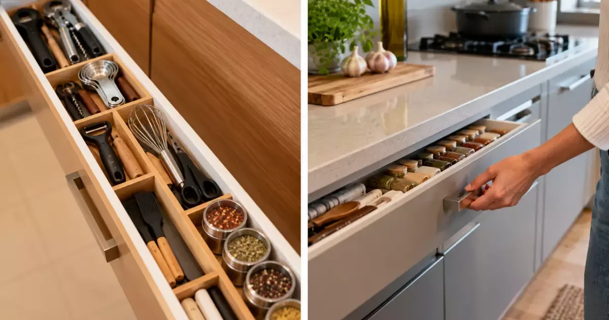 Como organizar uma gaveta estreita da cozinha e aproveitar melhor o espaço