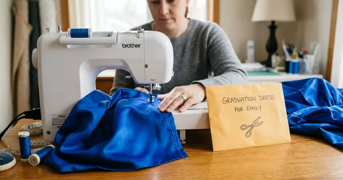 Vestido azul transforma anos de costura em homenagem de Laura à mãe