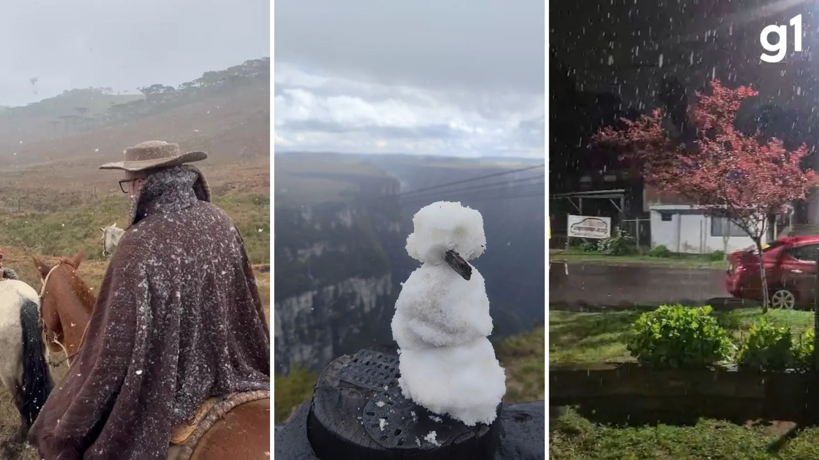 Neve é registrada em três cidades da Serra Gaúcha; Gramado teve chuva congelada