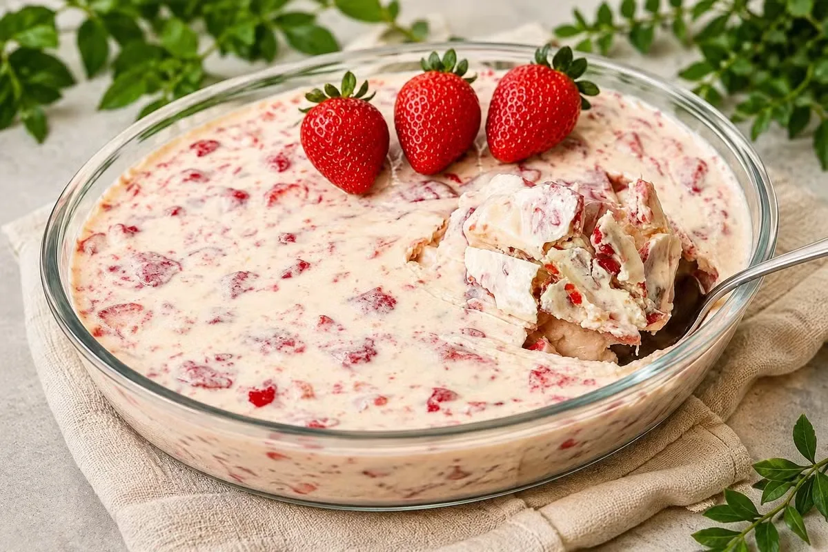 Morango cravejado combina creme branco, fruta e caramelo crocante