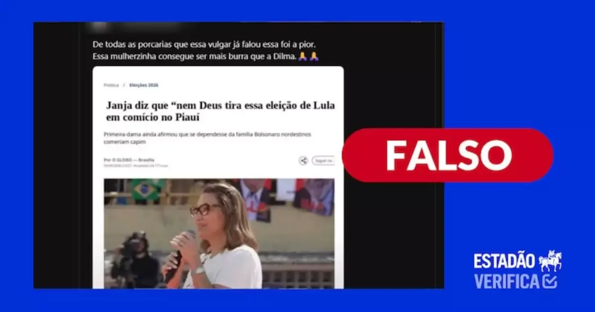 Imagem adulterada inventa declaração de Janja sobre eleição de Lula