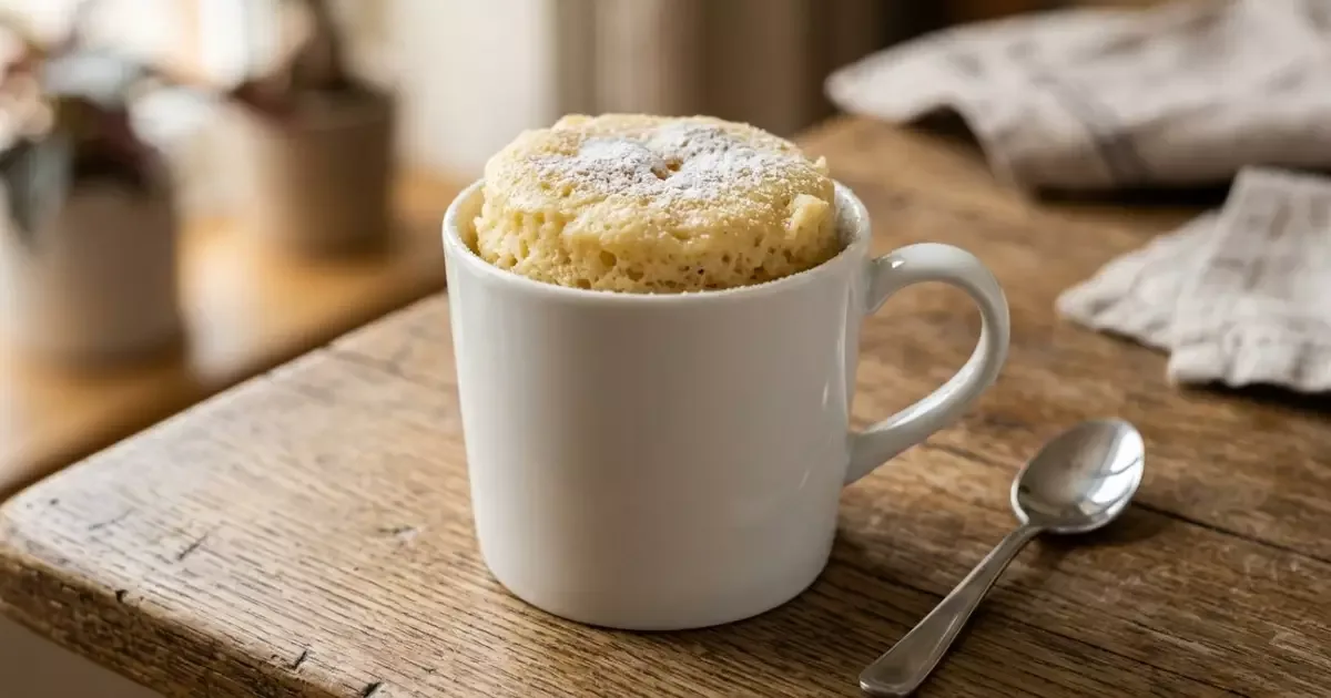 Bolo de caneca de baunilha fica pronto no micro-ondas em até um minuto